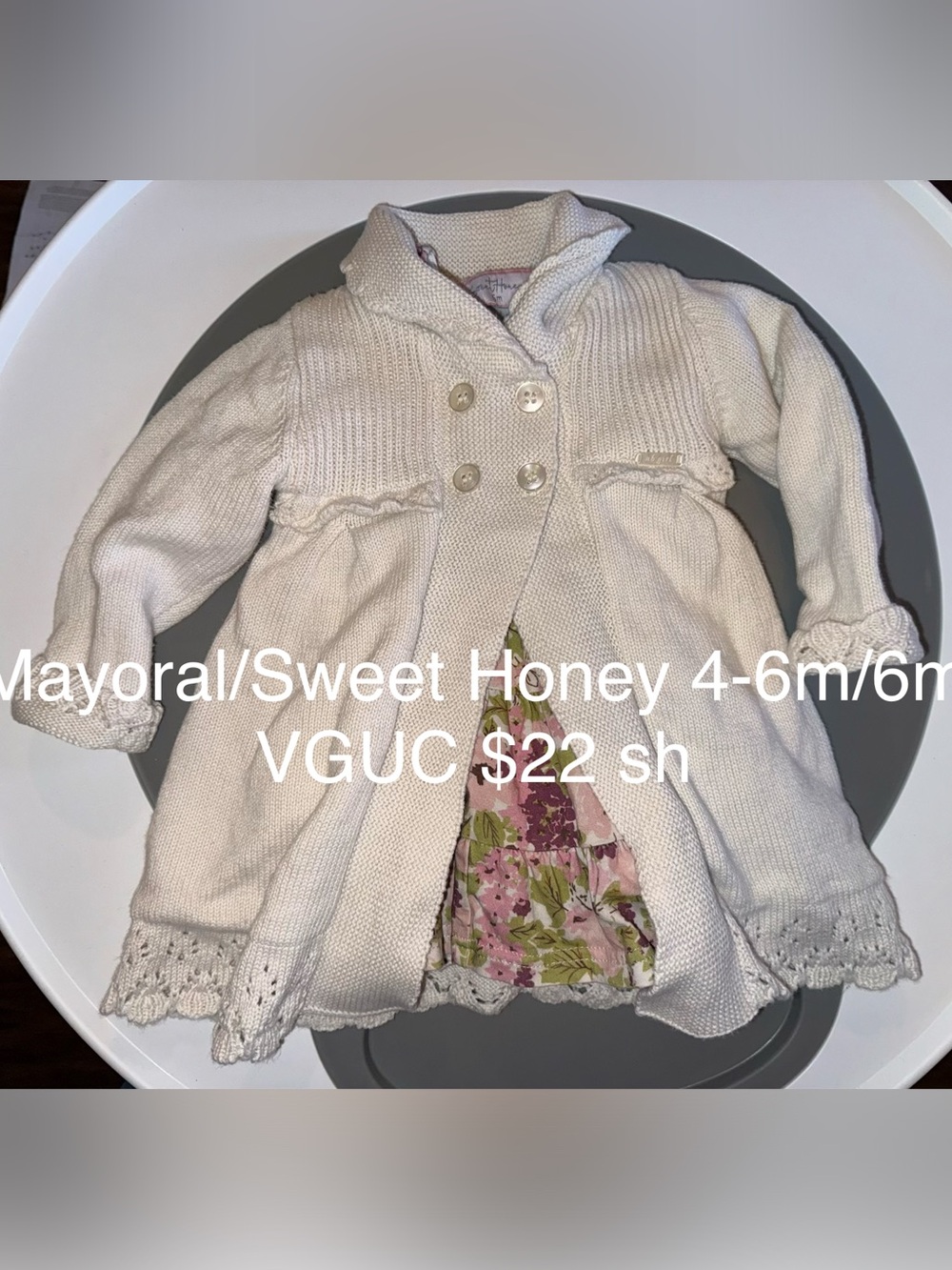 SweetHoney Floral Knit Dress, Mayoral Cream Knit Button-Up Coat